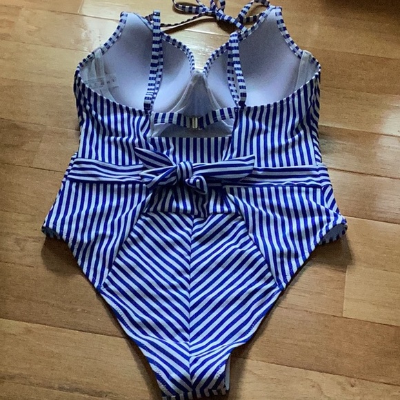 NEW Blue and White Striped One Piece Swimsuit - Picture 3 of 8